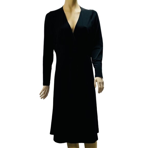 INC Women's Dress Black Stretch Poly Jersey Knit Surplice Bodice Midi Size XL - Picture 1 of 10